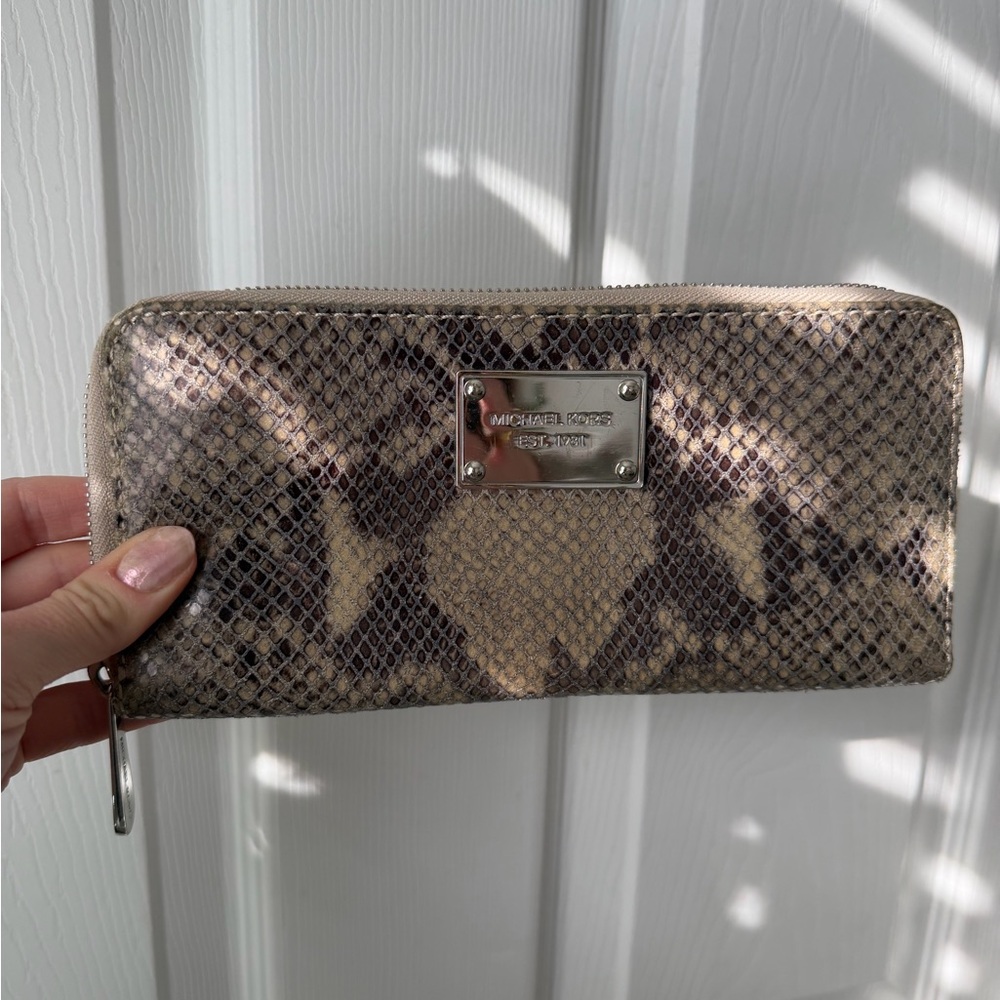 Michael Kors Beige and Brown Snake Print Wallet